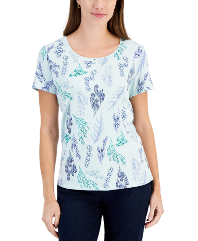 Karen Scott Women's Scoop-neck Short-sleeve Printed Top, Created For Macy's In Beach,green