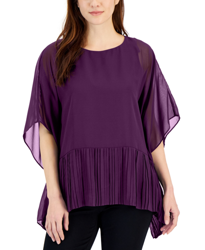 Jm Collection Women's Pleated Poncho-sleeve Top, Created For Macy's In Bitter Purple