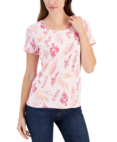 Karen Scott Women's Scoop-neck Short-sleeve Printed Top, Created For Macy's In Blush