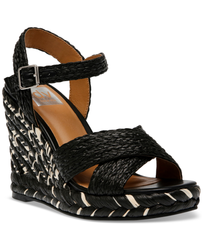 Dv Dolce Vita Women's Herd Ankle-strap Espadrille Wedge Sandals In Black Raffia