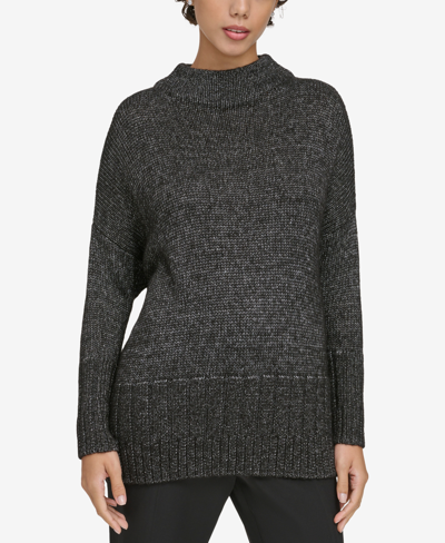 Donna Karan Women's Oversized Mock-neck Pullover Sweater In Silver,black