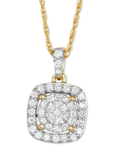 Macy's Diamond Cushion Pendant Necklace In Sterling Silver (1/3 Ct. T.w.) In Yellow Gold,silver