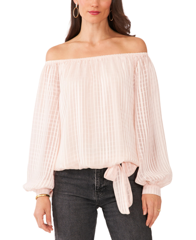 Vince Camuto Satin Stripe Off The Shoulder Top In Apricot Illusion