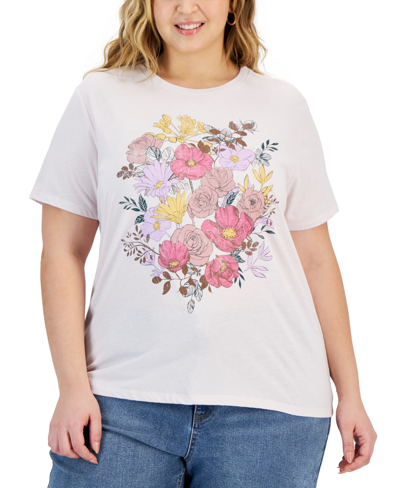 Rebellious One Trendy Plus Size Flower Graphic Print T-shirt In Orchid Ice