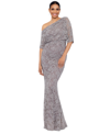 Betsy & Adam One-shoulder Sequin Lace Gown In Taupe