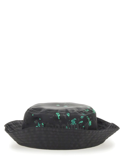 Moschino Logo Printed Flat Crown Bucket Hat In Black
