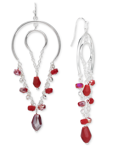 Style & Co Silver-tone Beaded Chandelier Earrings, Created For Macy's In Red