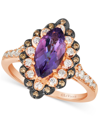 Le Vian Grape Amethyst (1-3/8 Ct. T.w.) & Diamond (3/8 Ct. T.w.) Marquise Halo Ring In 14k Rose Gold In K Strawberry Gold Ring