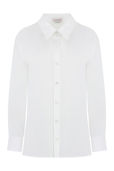 Alexander Mcqueen Long Sleeved Poplin Shirt In White