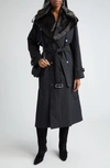 BURBERRY KENNINGTON OVERSIZE WATER RESISTANT TRENCH COAT WITH REMOVABLE FAUX FUR TRIM