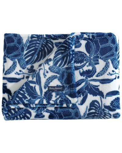 Tommy Bahama Turtle Bay Ultra Soft Plush Fleece Reversible Throw Blanket In Blue