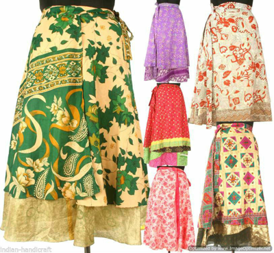 Pre-owned Handmade Wholesale Lot Of 100 Mid-calf Length Vintage Silk Sari Magic Wrap Skirts Dress In Multi-color