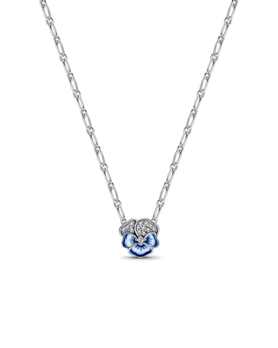 Pandora Moments Silver Cz Pansy Necklace In Metallic