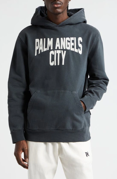 Palm Angels Pa City Washed Cotton Hoodie In Grey