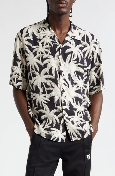 Palm Angels Bowling Shirt With Palm Print In Black