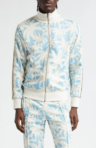 Palm Angels Palm-print Zip-front Track Jacket In Light Blue