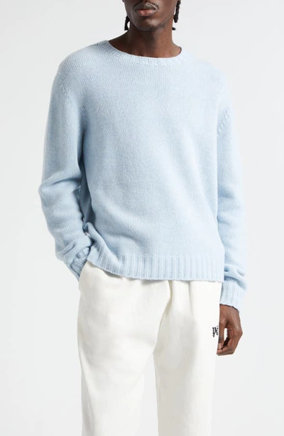 Palm Angels Curved Logo Wool-blend Jumper In Light Blue,white