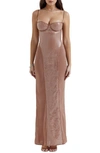 House Of Cb Bonita Sequin Cutout Maxi Cocktail Dress In Cafe Au Lait