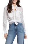 GUESS LOGO EMBROIDERY SHEER BUTTON-UP SHIRT