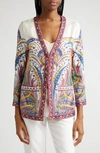 ETRO PLACED PAISLEY V-NECK SILK TWILL JACKET