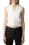 ZADIG & VOLTAIRE KARRY DISTRESSED ARGYLE DETAIL SWEATER VEST