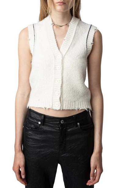 Zadig & Voltaire Karry Sleeveless Sequined Cardigan Jumper In White