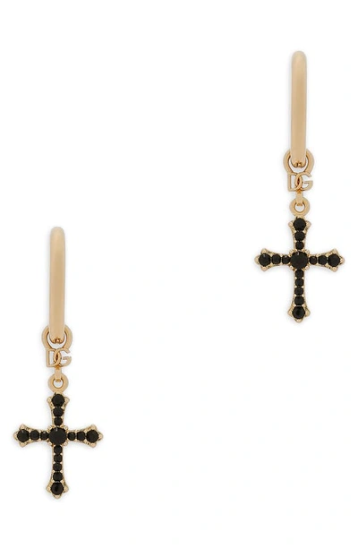 Dolce & Gabbana Cross-pendant Drop Earrings In Gold,black