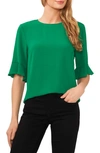 Cece Puff Sleeve Mixed Media Top In Green