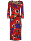 Dolce & Gabbana Anemone Print Sheath Dress In Pink & Purple