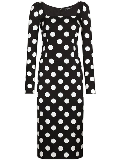 Dolce & Gabbana Polka Dot-print Midi Dress In Black,white
