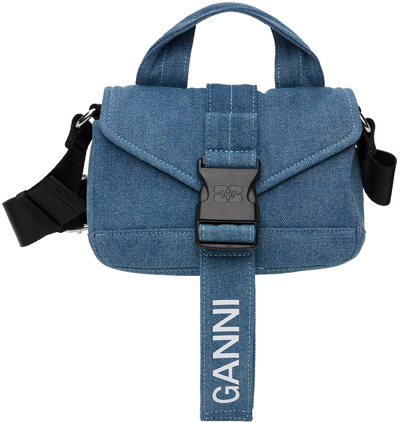 Ganni Logo-print Denim Crossbody Bag In 630 Denim