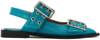 Ganni Dual-buckle Slingback Ballerina Flats In 082 Algiers Blue