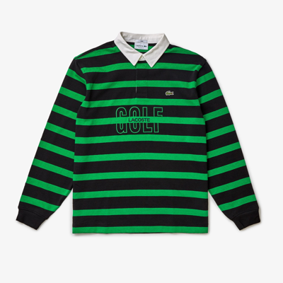 Lacoste Unisex Long Sleeve Striped Rugby Shirt In Black
