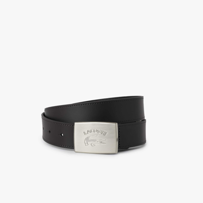 Lacoste Men's Leather Belt With Logo Engraved Buckle - 43 In In Black