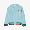 LACOSTE UNISEX LOOSE FIT CABLE KNIT STRIPED CARDIGAN