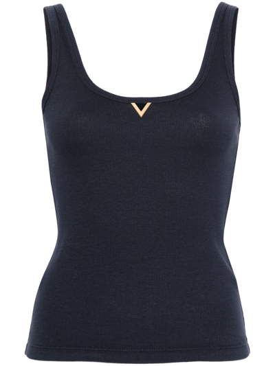 Valentino Ribbed Cotton Top In Blue