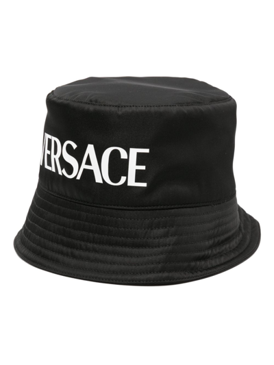 Versace Black Logo-print Bucket Hat