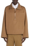 Bottega Veneta Cotton Gabardine Half Zip Jacket In Dark Sand