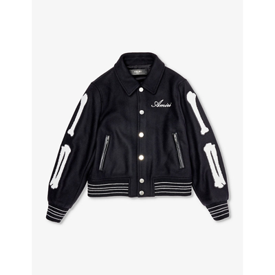Amiri Boys Black-wool Kids Logo-print Regular-fit Wool-blend Jacket 8-12 Years