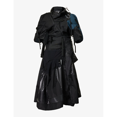 Junya Watanabe Womens Black Contrast-panel High-neck Woven Maxi Dress