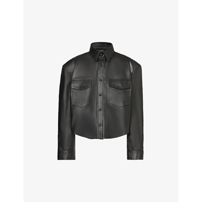 Wardrobe.nyc Womens Black Cropped Leather Shirt