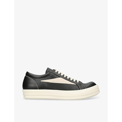 RICK OWENS MENS VINTAGE LOW GRAINED-LEATHER AND SUEDE LOW-TOP TRAINERS BLK/WHITE EUR 41 / 7 UK