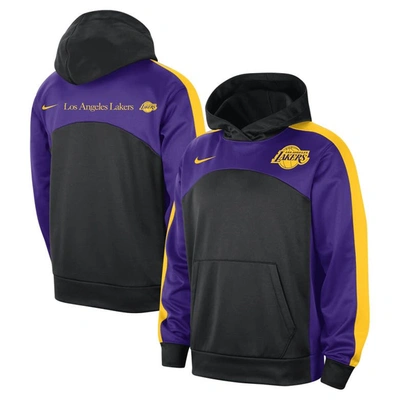NIKE NIKE BLACK/PURPLE LOS ANGELES LAKERS AUTHENTIC STARTING FIVE FORCE PERFORMANCE PULLOVER HOODIE