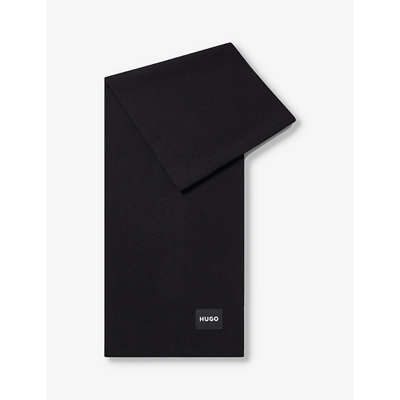 Hugo Boss Hugo Mens Black Logo-patch Woven-knit Scarf