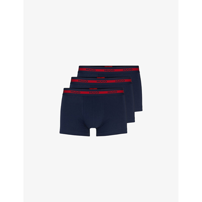 Hugo Mens Navy Logo-waistband Pack Of Three Stretch-cotton Boxers