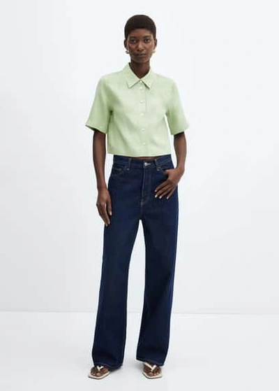Mango Linen-blend Short-sleeve Shirt Pastel Green