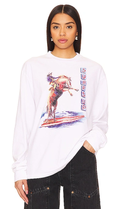 Re/done Long Sleeve Boyfriend Tee Surfs Up In Optic White
