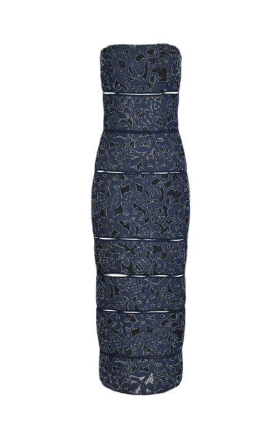 Francesca Miranda Flora Embroidered Denim Midi Dress In Medium Wash