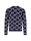 Gucci Mens Blue Ivory Monogram-intarsia Regular-fit Wool Jumper In Blue