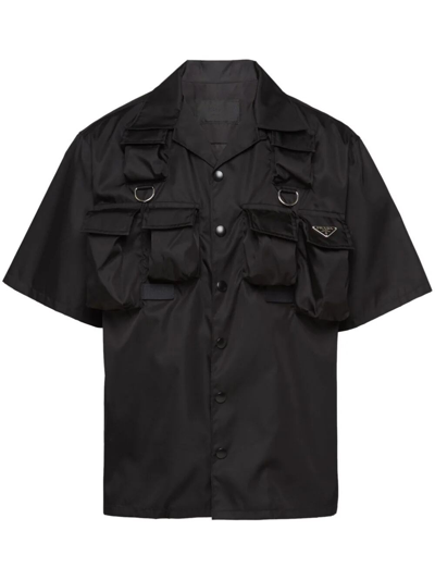 Prada Short-sleeved Re-nylon Shirt In Black  